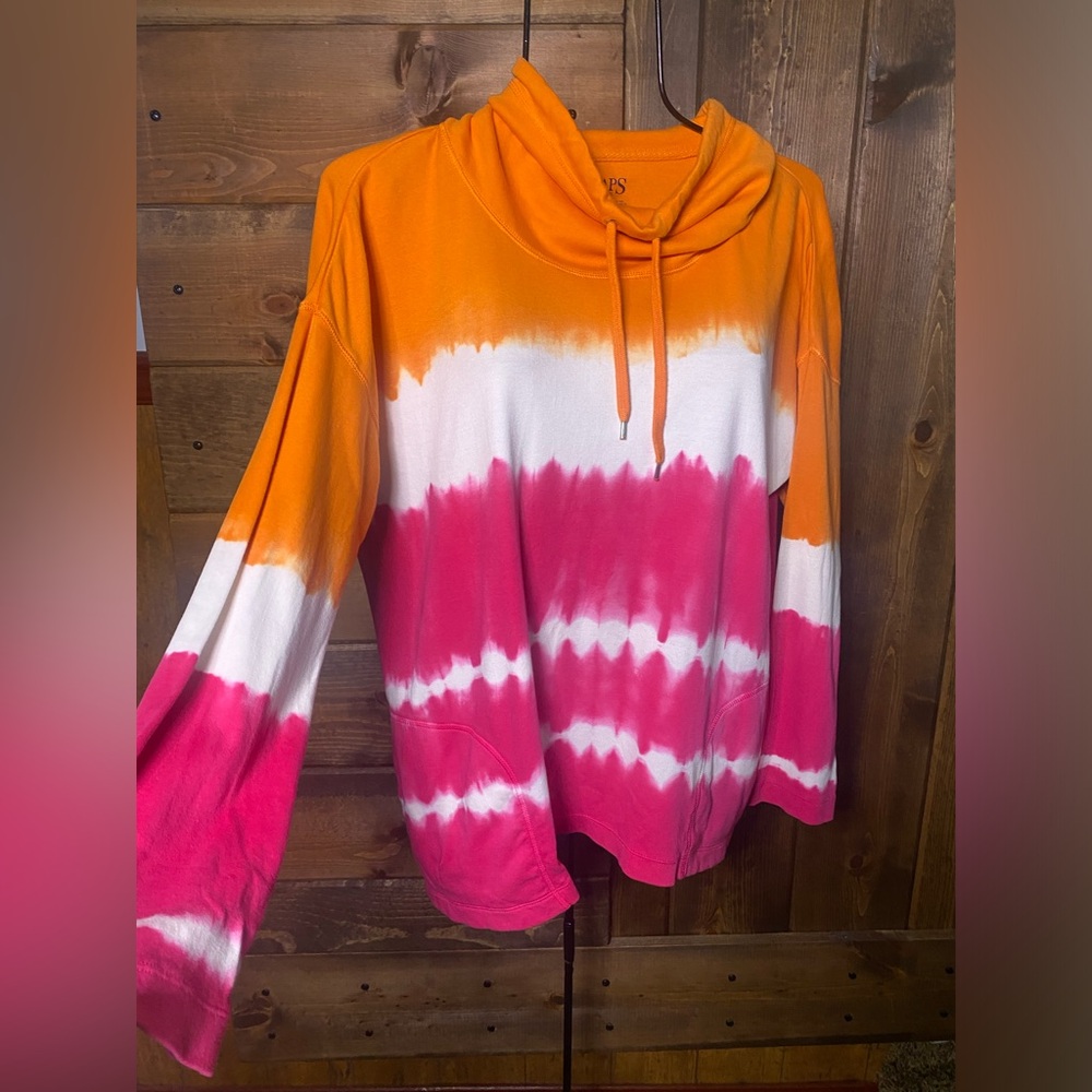 Vibrant Tie-Dye Mock Hoodie size Large by Chaps Sport
